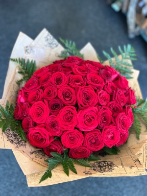 Showstopper 50 Red Rose Hand tied