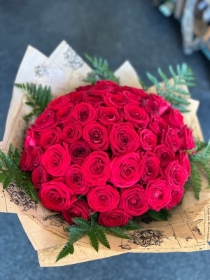 Showstopper 50 Red Rose Hand tied